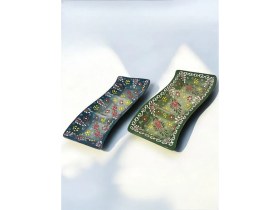 Resim Artistic Quality Dekoratif 2 Adet 3'er Bölmeli Şık Lale Çini Tasarımlı Kahvaltılık-Çerezlik-Sosluk 