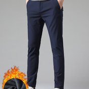 Resim Erkekler için kışlık kalınlaştırılmış polar rahat pantolon, hafif iş düz kadife pantolon, şık spor kesik uzun pantolon, düz renk, naylon %86.50 spandex %13.50, hafif esneklik, düzenli fit, cepli, dış mekan, yürüyüş, balıkçılık, kamp, günlük ve rahat giyim için uygun, yetişkin erkekler için uygun, 220g/m² dokuma kumaş, sonbahar/kış koleksiyonu 