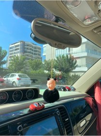 Resim S&E TASARIM Uyuyan Bebek Dikiz Süsü Siyah Ponponlu Siyah Ponpon Kulaklı Bebek Oto Dikiz Süsü 