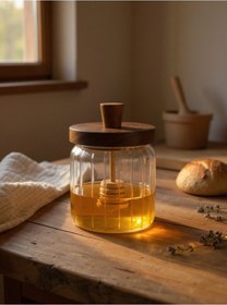 Resim Akayev Akasya Kaşıklı Bal Kavanozu 430 Ml Kahverengi 