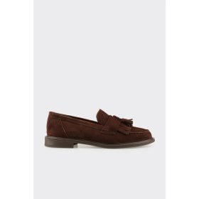 Resim Elle Kahve Deri Kadın Günlük Loafer 