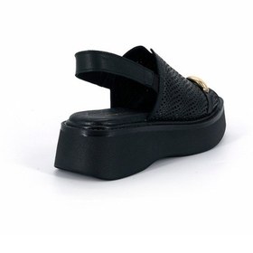 Resim Mammamia D26ys-2920 Beyaz Hakiki Deri Lastikli Kalın Taban 3cm Topuk 5cm Kadın Sandalet Siyah 