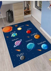 Resim Uzay Çocuk Oyun Halısı Kaymaz Makinede Yıkanabilir Eğitici 4 Beyaz - Mavi 