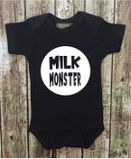 Resim venüsdijital Unisex Bebek Siyah Milk Monster Baskılı Zıbın Body 