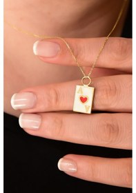 Resim Papatya Silver 925 Ayar Gümüş Altın Kaplama Mineli Kalp ve Harf Dikdörtgen Kolye 