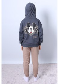 Resim Hçm Erkek Çocuk Kapşonlu Eşofman Takımı Mickey Mouse Sırt Baskılı Ribanalı F3 Bej 