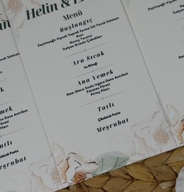 Resim Düğün & Nişan Menü Kartı - Kişiye Özel Tasarım, Masalara Şıklık Katan Menü 