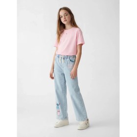 Resim LC Waikiki Lcw Kids Mavi Wideleg Stitch Baskılı Kız Çocuk Jean Pantolon 