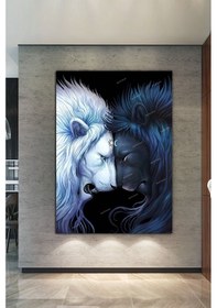 Resim Çift Aslan Yin Yang Dekoratif Kanvas Tablo 40 x 60 