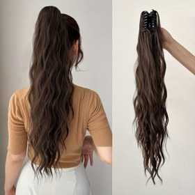 Resim Pençe At Kuyruğu Uzatma 60.96 cm Su Dalgası Büyük Dalgalı Kıvırcık Klipsli Saç Uzantıları Yumuşak Görünümlü Sentetik Saç Parçası Kadınlar için siyah kırmızı 