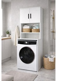 Resim Alesta Life Çamaşır Makinesi Dolabı, Çamaşır Makinesi Üstü Düzenleyici, Banyo Dolabı, Makine Üstü Dolap Beyaz 