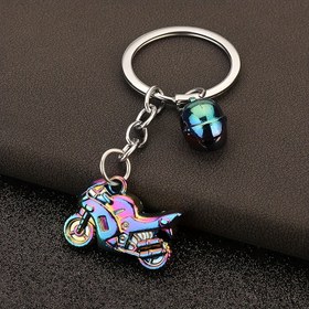 Resim 1 adet Spor 3D Motosiklet Kaskı Anahtarlık - Renkli Iridesan Bitişli Dayanıklı Çinko Alaşım, Metal Halka & Zincir Kolye - Motosiklet Tutkunları İçin İdeal Hediye, Motosiklet Aksesuarları 