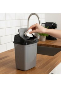 Resim Porsima 0102 Kapaklı Gri-siyah Çöp Kutusu - Favori Banyo Ve Mutfak Çöp Kovası 2,5lt Gri 