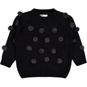 Resim Civil Girls Civil Kız Çocuk Ponponlu Kazak - Premium Siyah Bisiklet Yaka 2-3 Yaş Günlük Stil 