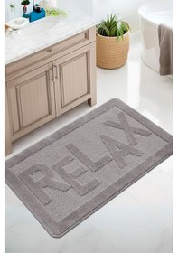 Resim Doğal Kaymaz Taban Banyo Paspas Uzun Ömürlü Yumuşak Dokulu Su Emici Yıkanabilir Relax 60x100 Gri 