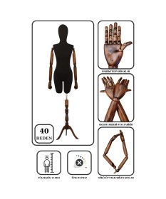 Resim 40 Beden Ahşap Kollu Pantolon Giyebilen Terzi Mankeni Vitrin Mankeni 9374 