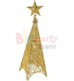 Resim 125 Cm Yılbaşı Tel Kule - 3 Boyutlu Altın Gold Renkli Lüks Dekoratif Kule Işıklı Çam Ağacı Alternatifi Diğer 