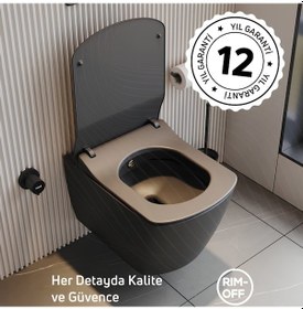 Resim Creavit Elegant Mat Antrasit Kanalsız Asma Klozet Eg321, Creavit Elegant Duroplast Yavaş Kapak Antrasit 