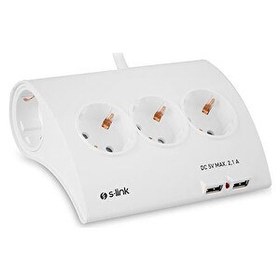 Resim S-Link SPG9-5-15 Akım Koruma ve 2 Adet 2.1 A USB Şarj Soketli Beşli Masaüstü Grup Priz 