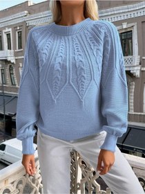 Resim Saç Örgülü Bisiklet Yaka Italyan Kol Triko Bebe Mavi Kazak Bebe Mavi 