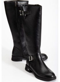 Resim Siyah Kadın Çizme Düz Topuklu Bilek Kemerli-4284 Siyah 