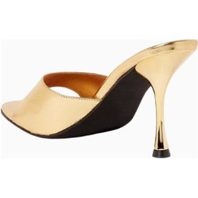Resim Camper Jeffrey Campbell Agent 90 Altın Metalik Deri, Açık Burun Stiletto Kadın Mules 