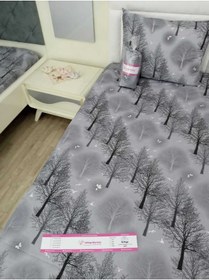 Resim Tek Kişilik Lastikli Çarşaf Takımı - Ağaç Desenli Gri 