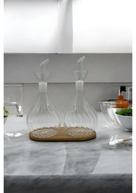 Resim Borosilikat Cam Tombul 2'li Bambu Standlı Papatya Yağlık & Sirkelik 900 Ml Şeffaf 