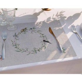 Resim Kuşlu Bahçe Kumaş Amerikan Servis 4'lü Set 35x50cm Keten Kumaş Ulusl. Yıkama Ve Solmama Sertifikası Çok Renkli 