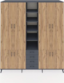 Resim Kronos Dolap 17 Raflı 4 Çekmeceli 8 Kapaklı 220x59x243 Antrasit-çam/antrasit Atlas Çam/antrasıt 