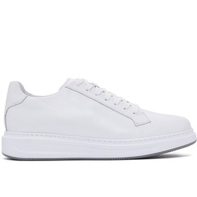 Resim Erkek Beyaz Bağcıklı Deri Sneaker - Beyaz / 4 
