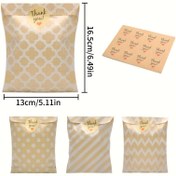 Resim 100 Adet Premium Kahverengi Kağıt Torbalar, Bal peteği nokta çizgili chevron desenli ve 4 Benzersiz Desenli Teşekkür Etiketleri – Doğum Günleri, Düğünler, Kutlamalar İçin Parti Favor Torbaları – Dayanıklı ve Şık Hediye Paketleme Malzemeleri 