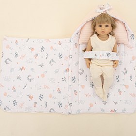 Resim Uyku Tulumu ve Yastık - Somon Örgü - Yeşil Çiçekler 