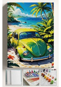 Resim Sayılarla Boyama Seti Numaralı Tuval Fırça Boya Dahil Kasnaklı Set 40x50 Cm - Yeşil Vosvos Sahilde 