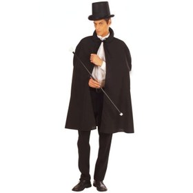 Resim Siyah Sihirbaz Pelerini ve Sihirbaz Şapkası Yetişkin Boy 