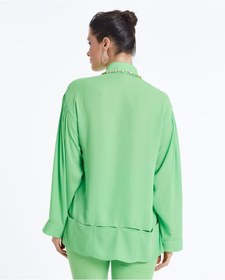 Resim Serpil Exclusive Kadın Yakası Taş Detaylı Gömlek - Modern Ve Şık - Günlük Ve Özel Günler İçin Gömlek Yeşil 