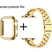 Resim Sunshine022 14 Çelik Bileklik + Delikli Kasa Kadın Metal iOs Watch Uyumlu Kayışı Altın Pembe 