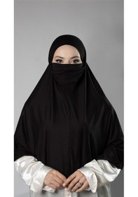 Resim Hürrem Bone Siyah Pratik Hazır Geçmeli Tesettür Eşarp Viskon Arkası Lastikli Peçeli 2112 01 