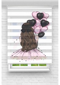 Resim Perdecizade Enxboy Kalpli Balonlu Kız Dijital Baskılı Zebra Perde-cocuk Odası-stor Perde Renkli 