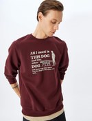 Resim Şardonlu Pamuk Karışımlı Bisiklet Yaka Slogan Baskılı Sweatshirt 