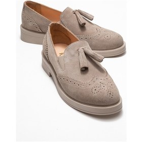 Resim Luvishoes Luvi Shoes Alex Bej Süet Hakiki Deri Püsküllü Lastikli Kadın Loafer Ayakkabı Bej Süet 