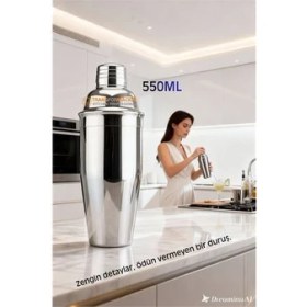 Resim Pileli Store 550 ml Inox Shaker - Kokteyl Karıştırma Kabı Süzgeçli Bar Shaker Paslanmaz Çelik 