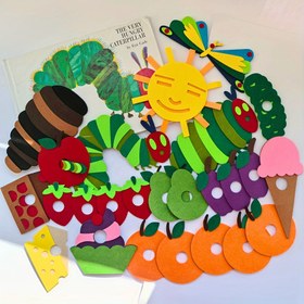 Resim Resimli Kitap 'The Very Hungry Caterpillar' için Felt Öğretim Malzemeleri. 