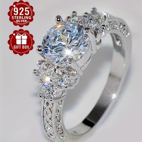 Resim 1 adet Zarif 925 Gümüş Nişan Yüzüğü, Parlayan Kübik Zirkonya ile - Kadınlar için Mükemmel Teşekkür ve Düğün Hediyesi, Lüks Çiçek Deseni, Tüm Mevsimler İçin 