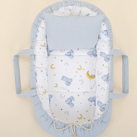 Resim Babynest ve Yastık- Çift Taraflı - Mavi Petek - Mavi Tavşan 