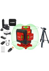 Resim Kobb KBL35GTP Şarjlı 4X360⁰ Otomatik Hizalamalı Yeşil Çapraz Çizgi Lazer Distomat + Uzaktan Kumanda + Tripod 