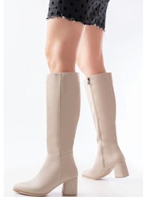 Resim Rs-2432 Bej Topuklu Fermuarlı Günlük Kadın Çizme Çok Renkli 