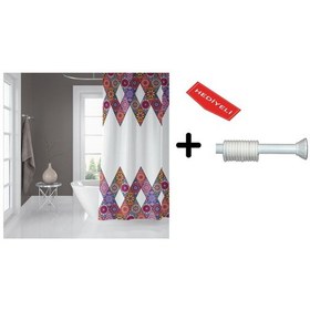 Resim Banyo Duş Perdesi 10149 120x200 Perde Borusu Askı Aparatı 90x130 Hediyeli Çok Renkli 