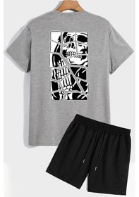 Resim Uyguntarz Anime Şort T-shirt Eşofman Takımı Gri 
