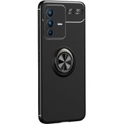 Resim Microcase Vivo V23 5g Focus Serisi Yüzük Standlı Silikon Kılıf - Siyah 